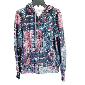 Lucky Brand Floral Hooded Jersey Jacket Coat Women's Size M